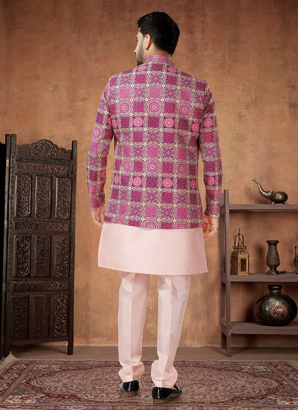 Embroidered Cotton , Silk Pink, Purple Indo Western - M7034