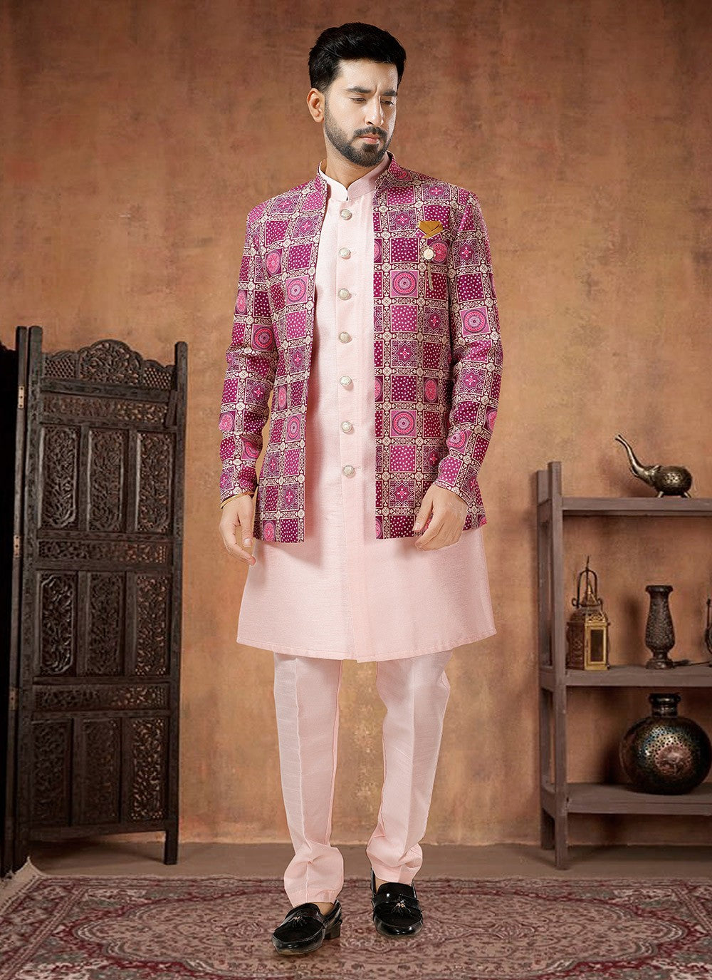 Embroidered Cotton , Silk Pink, Purple Indo Western - M7034