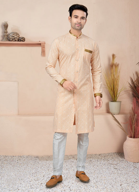 Lace Cotton Peach Indo Western - M6221