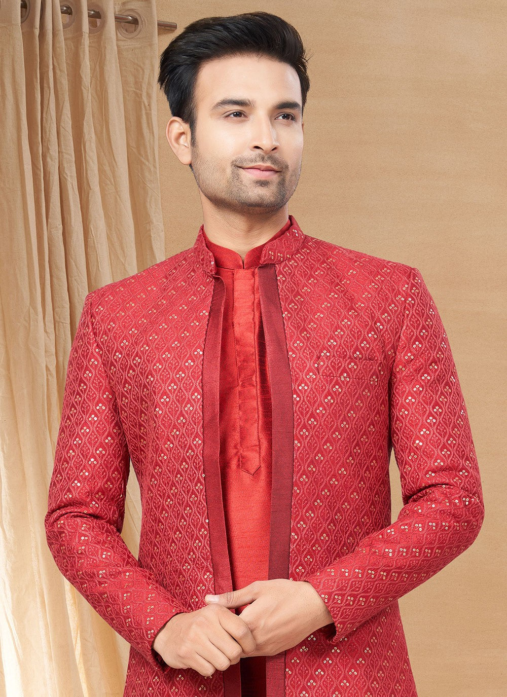 Fancy Work Art Silk Maroon Indo Western - M6226