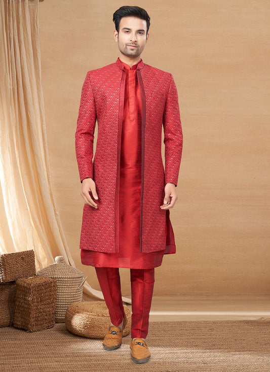 Fancy Work Art Silk Maroon Indo Western - M6226