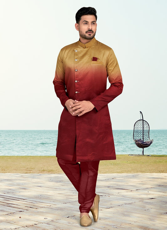 Buttons Silk Gold, Maroon Indo Western - M6587
