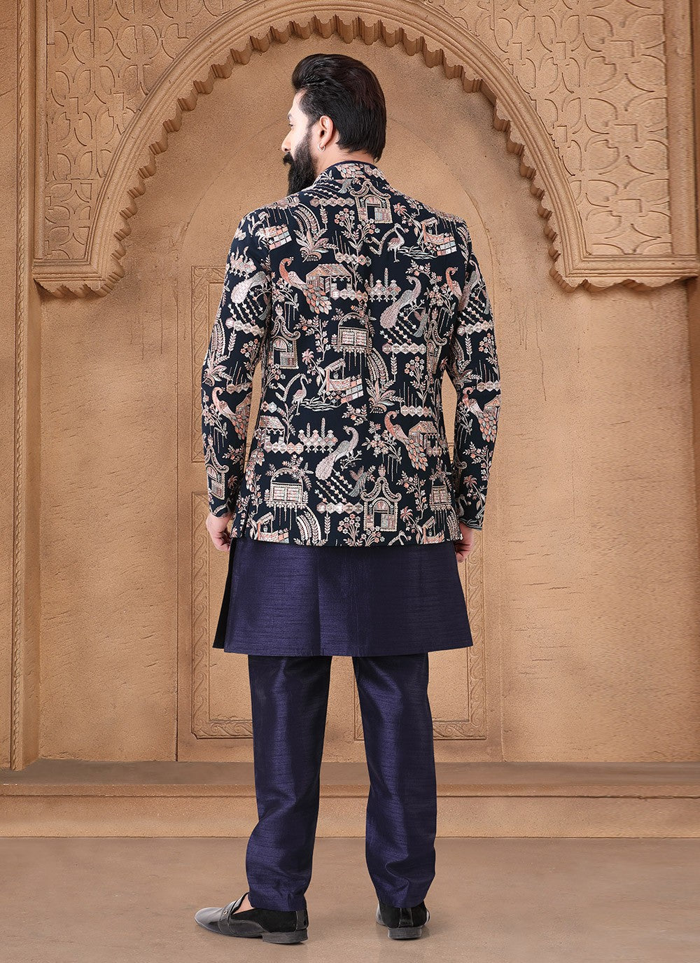 Embroidered Silk Blue Indo Western - M7669