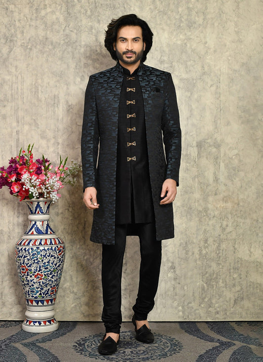 Buttons Art Silk Grey Indo Western - M8022