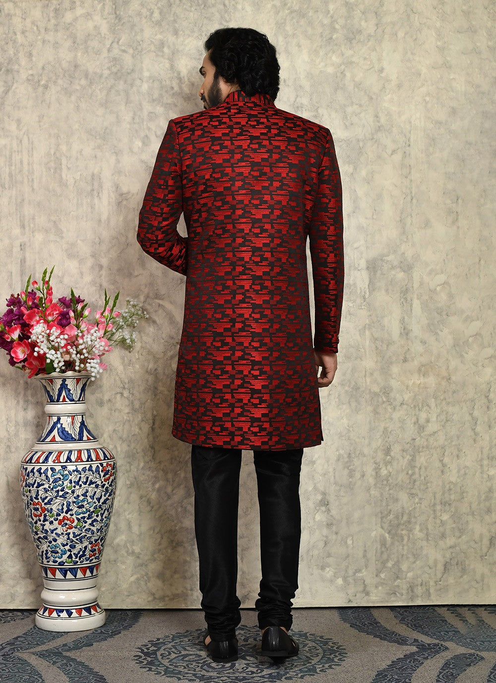 Buttons Art Silk Maroon Indo Western - M8020