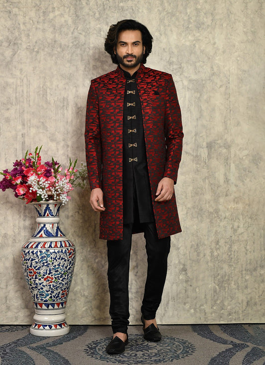 Buttons Art Silk Maroon Indo Western - M8020