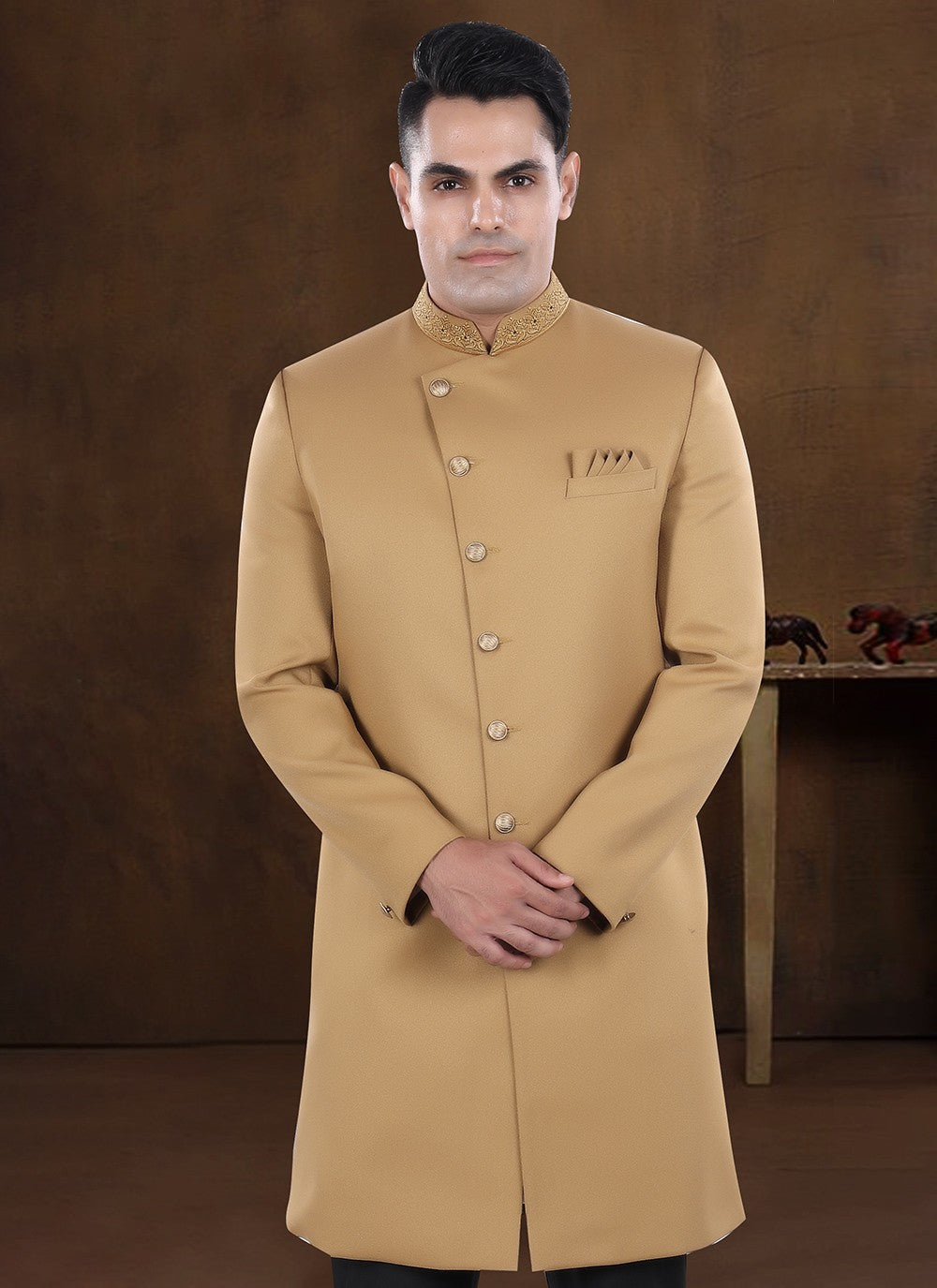Embroidered Imported Beige Indo Western - M8201