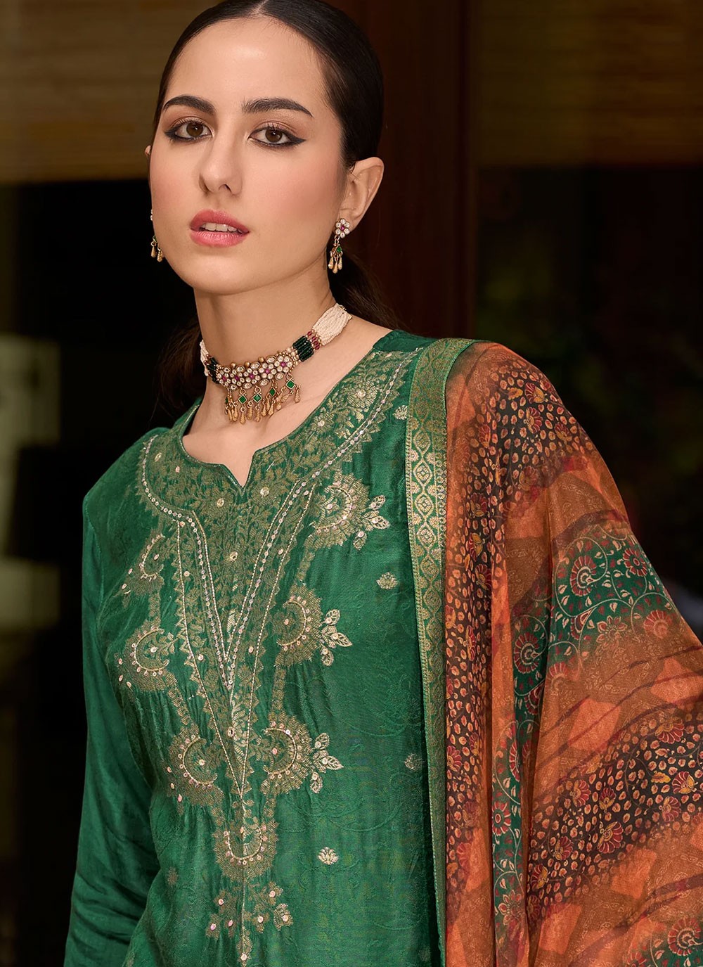 Jacquard Work Jacquard Green Salwar Suit T6177