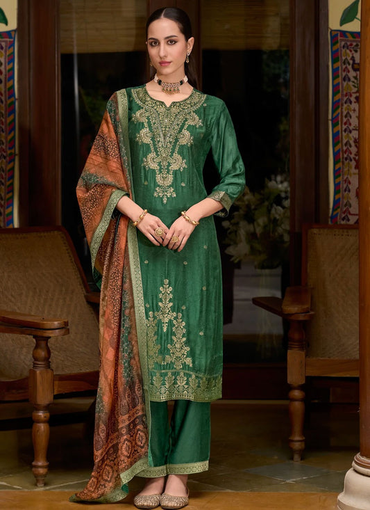 Jacquard Work Jacquard Green Salwar Suit T6177