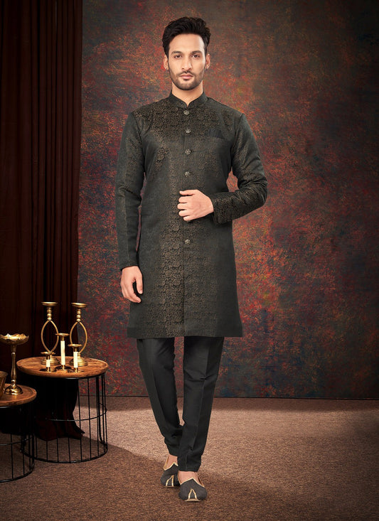 Fancy Work Jacquard Black Indo Western - M7192