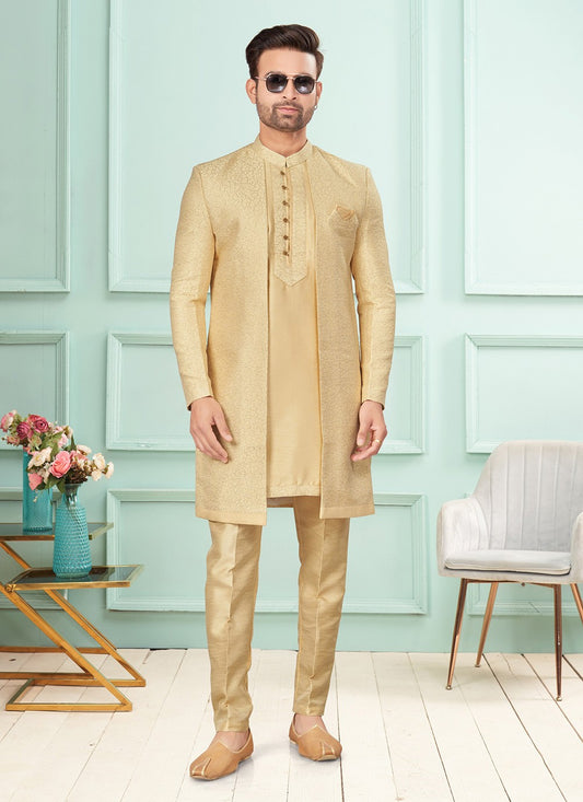 Fancy Work Jacquard Cream Indo Western - M7268