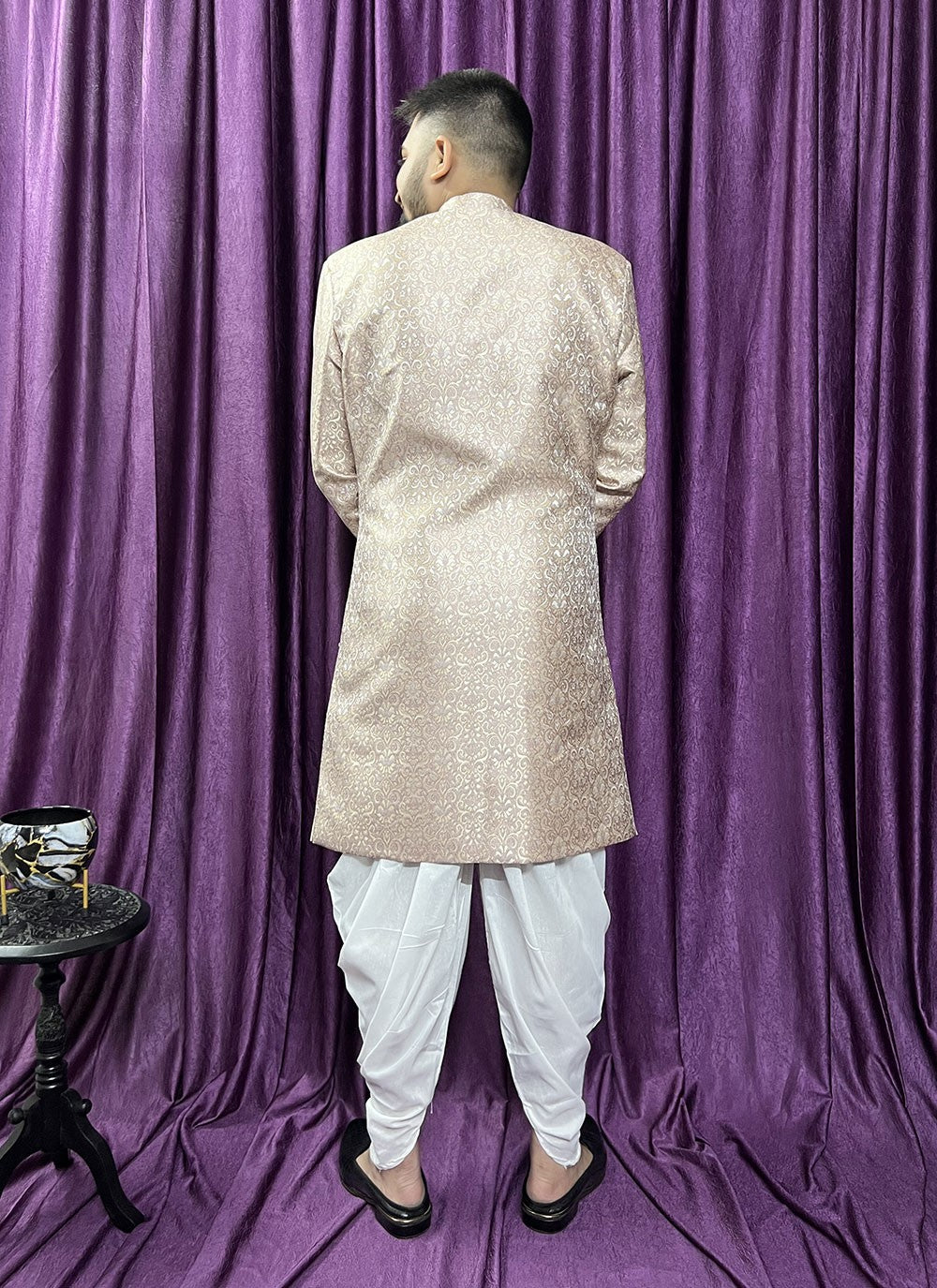 Fancy Work Jacquard Pink Indo Western - M5708