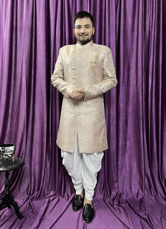 Fancy Work Jacquard Pink Indo Western - M5708