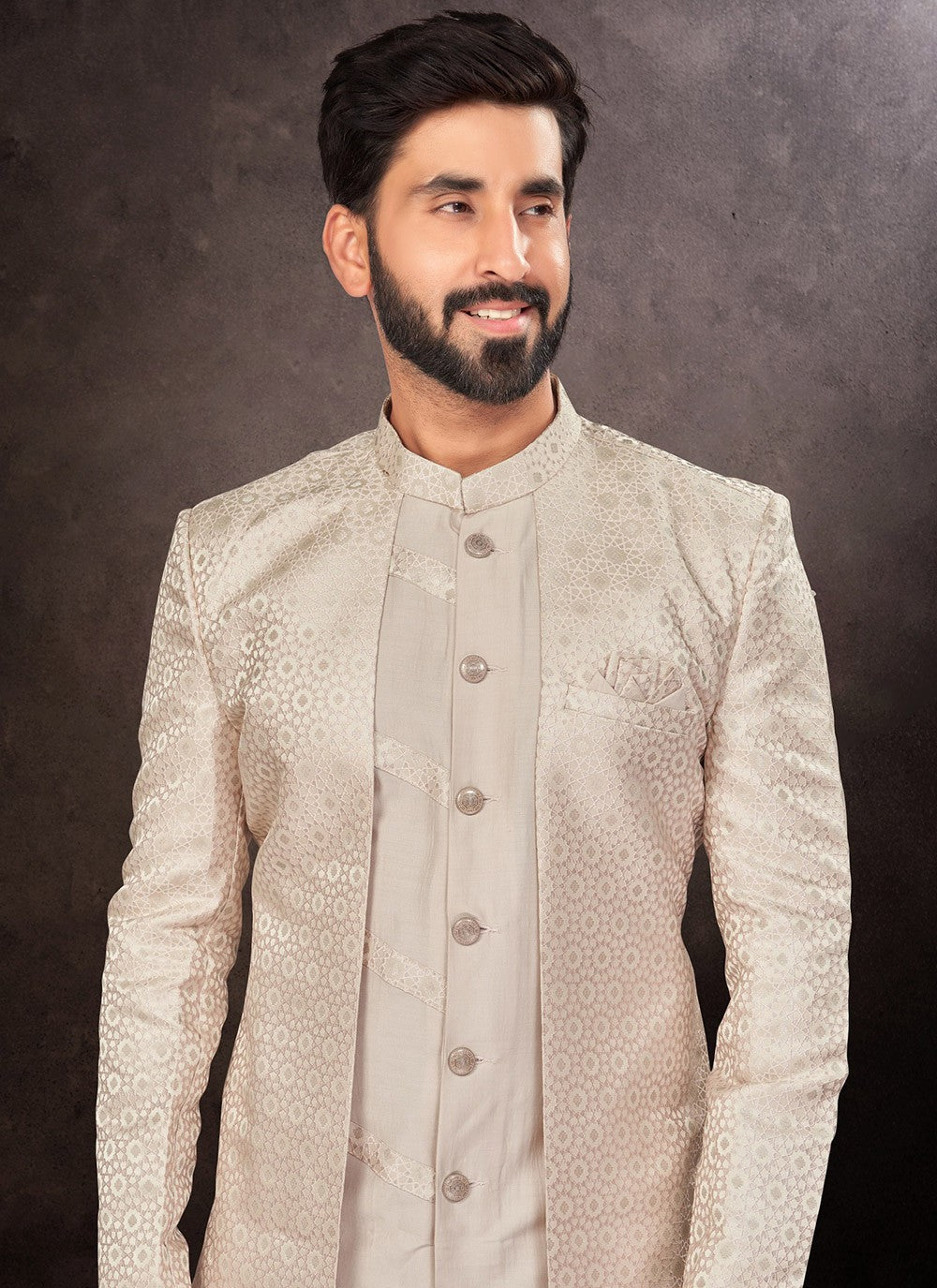 Fancy Work Jacquard Pink Indo Western - M7249