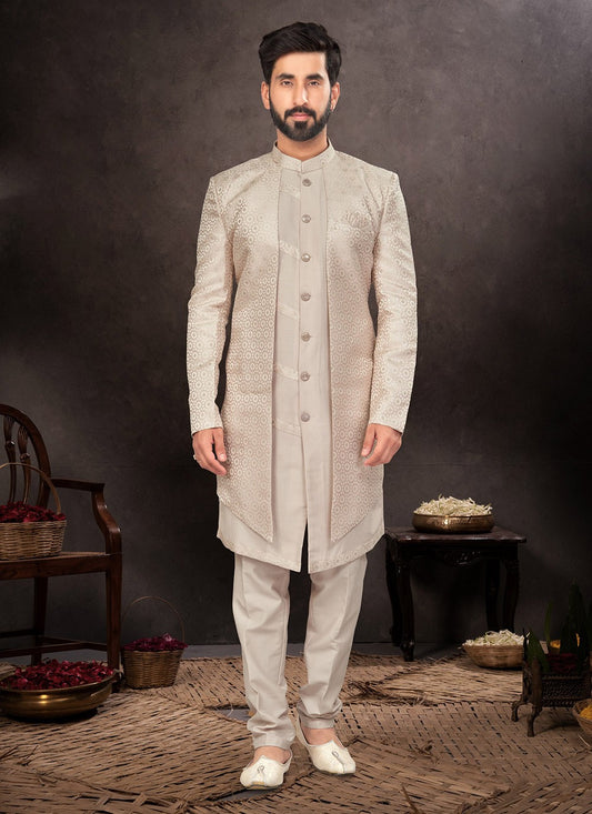 Fancy Work Jacquard Pink Indo Western - M7249