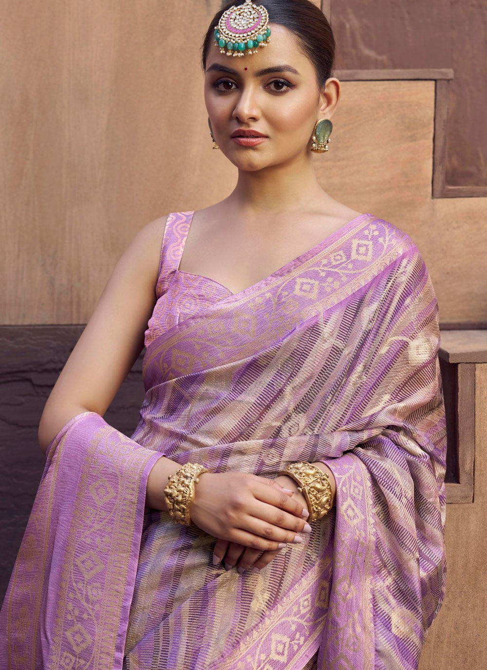 Lavender Jacquard Classic Saree Digital Print S20346