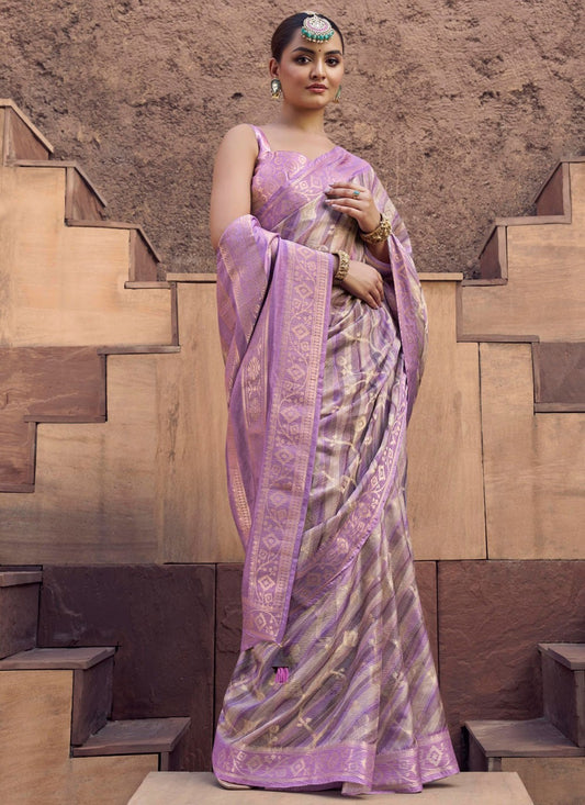 Lavender Jacquard Classic Saree Digital Print S20346