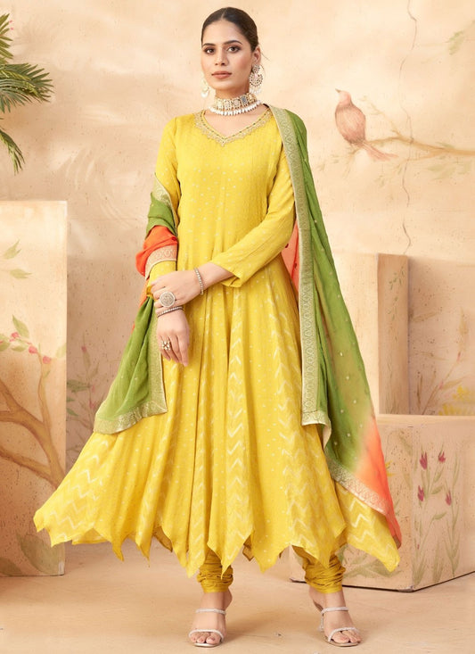 Salwar Suit Jacquard Work Yellow Jacquard T5465