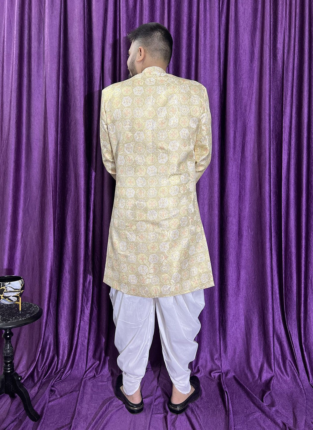 Fancy Work Jacquard Green Indo Western - M5686