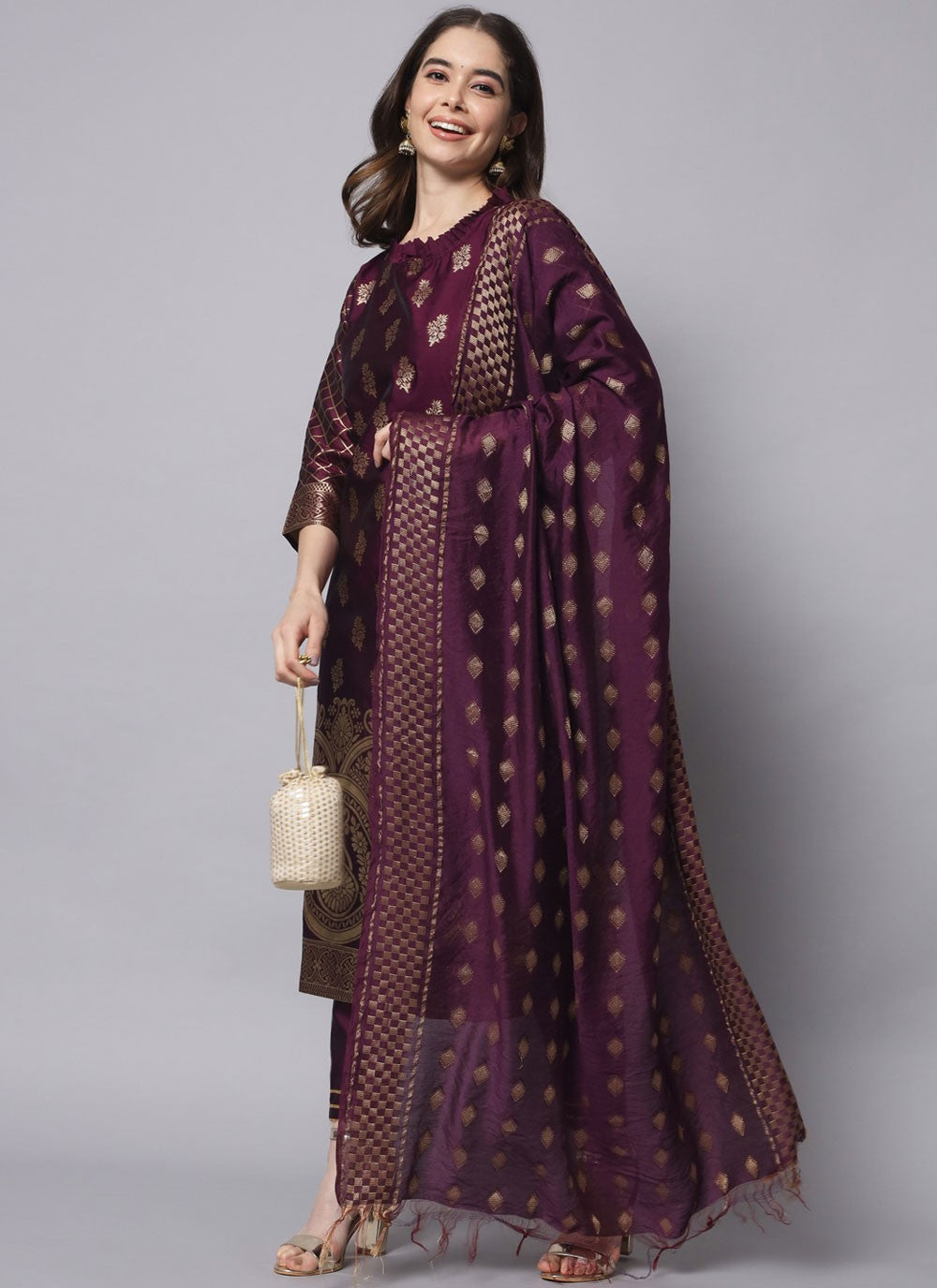 Readymade Style Jacquard Work Purple T7549
