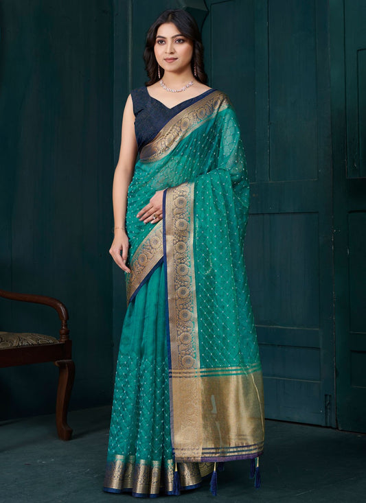 Beads Jacquard Rama Trendy Saree S15059