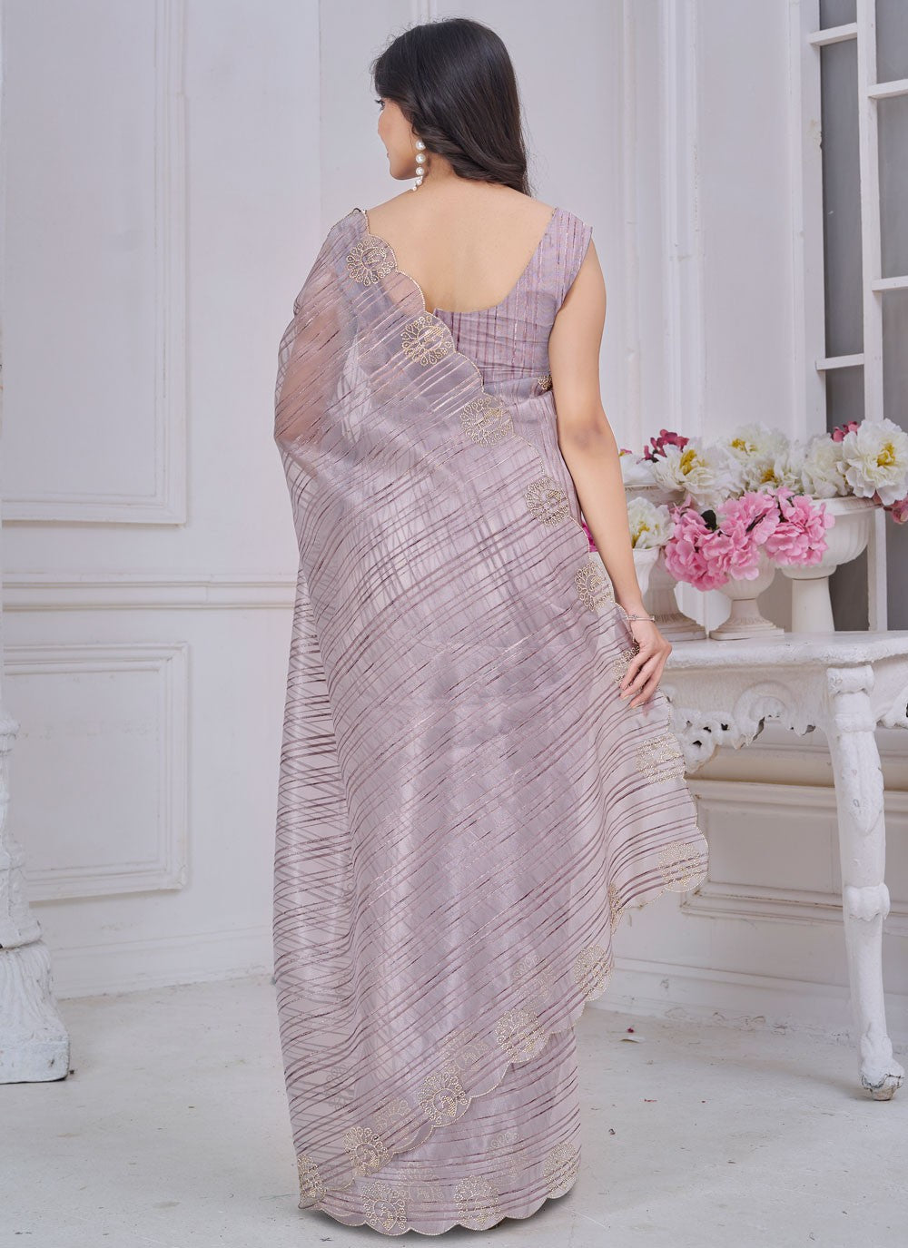 Cut Work Jacquard Lavender Classic Saree S14969
