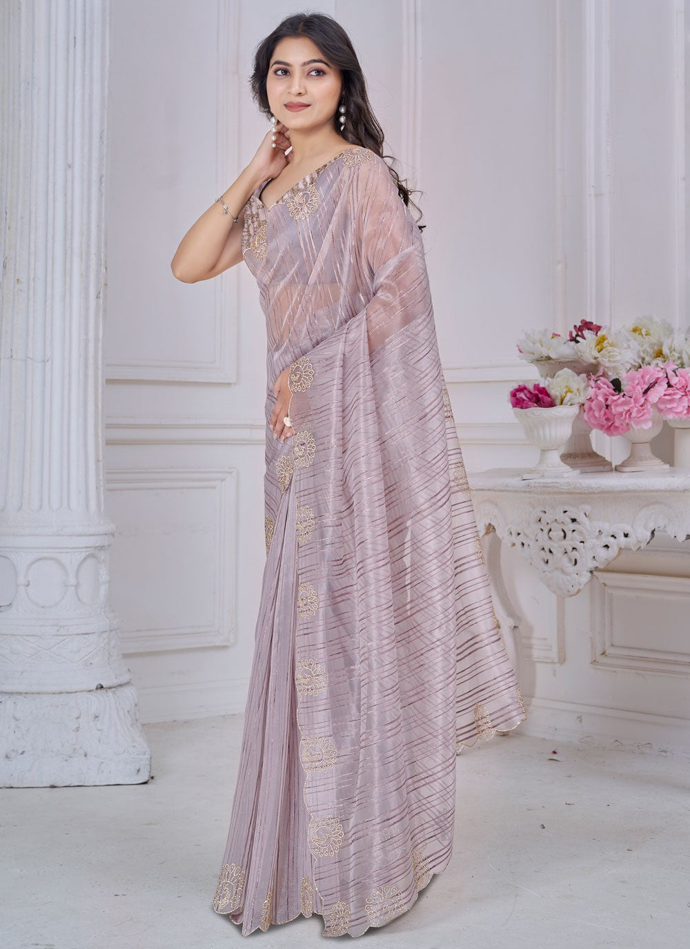 Cut Work Jacquard Lavender Classic Saree S14969