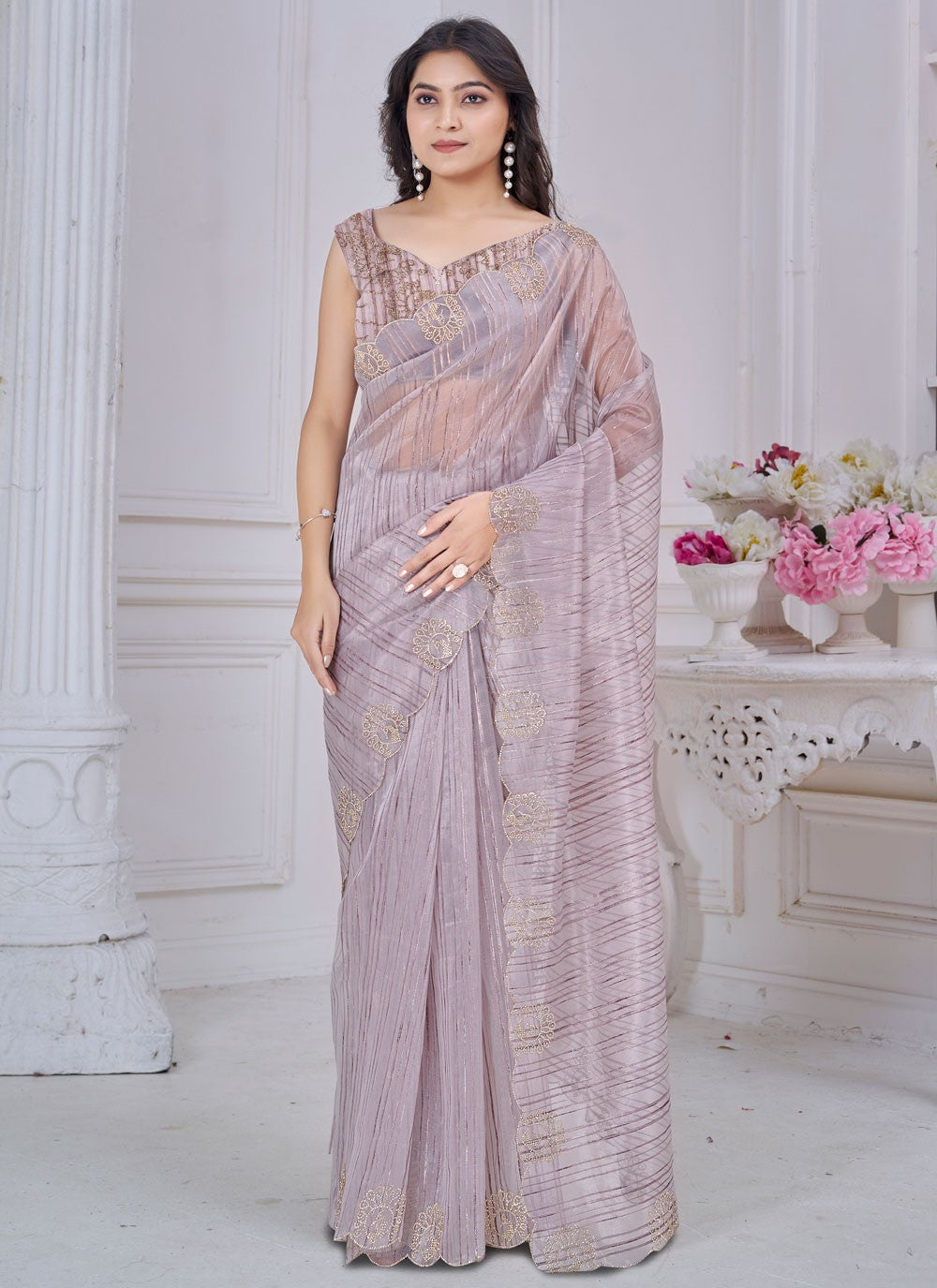 Cut Work Jacquard Lavender Classic Saree S14969