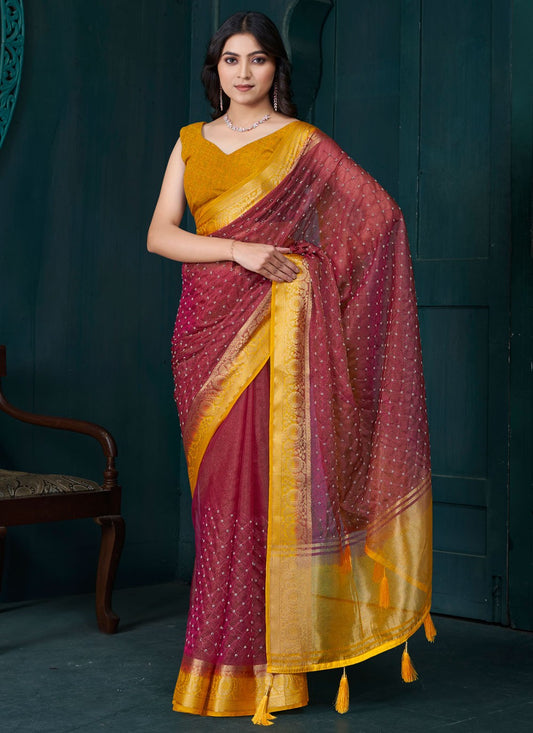 Beads Jacquard Maroon Traditional Saree S15058
