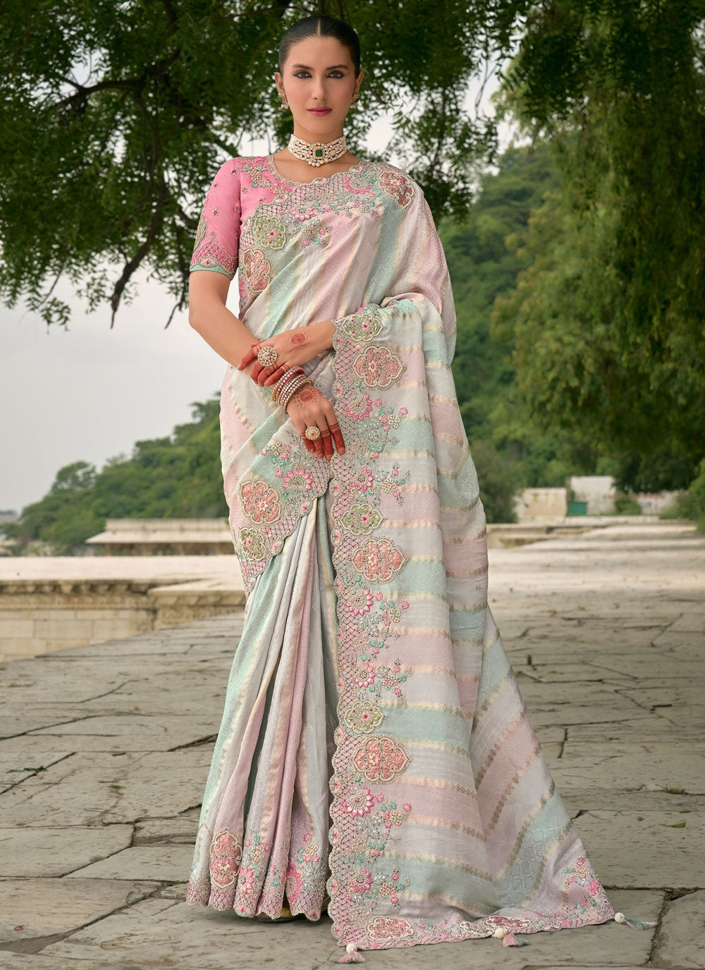 Embroidered Jacquard Multi Colour Saree S14814