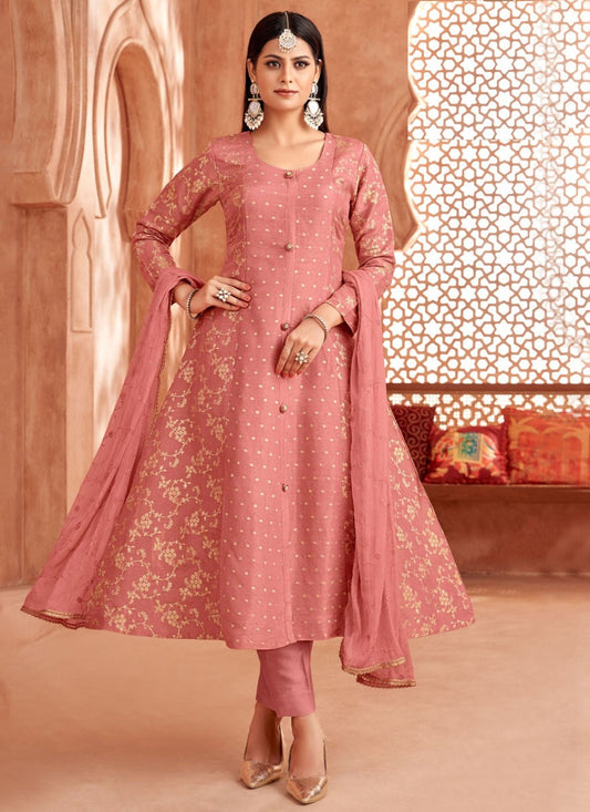 Pant Style Suit Jacquard Work Peach, Pink Jacquard T5468