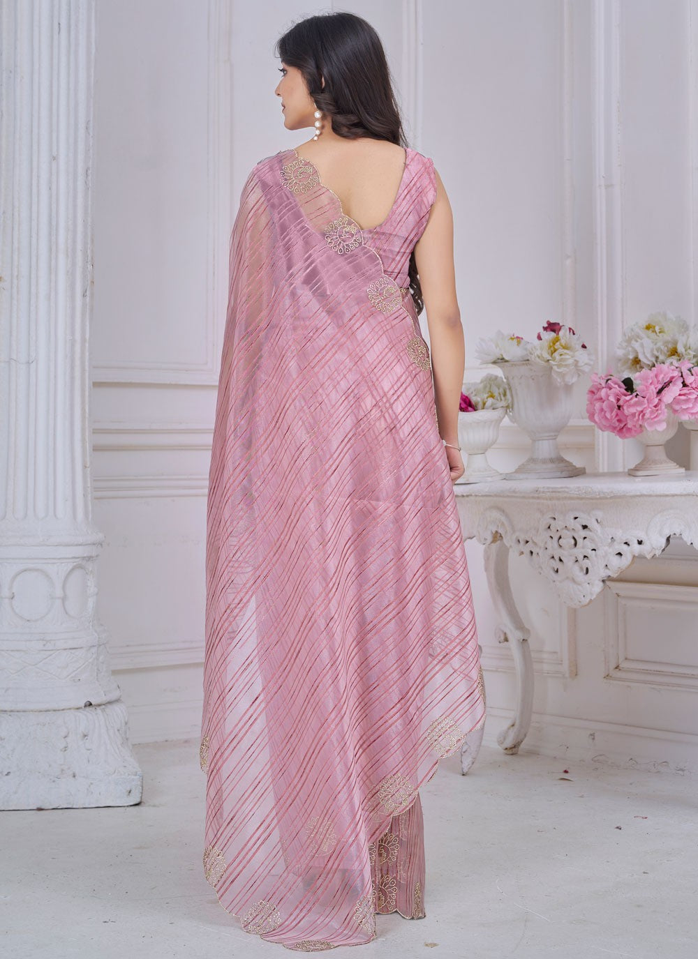 Cut Work Jacquard Pink Traditional Saree S14972
