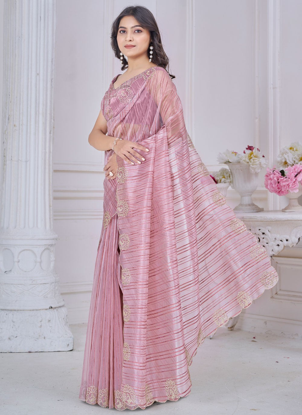 Cut Work Jacquard Pink Traditional Saree S14972