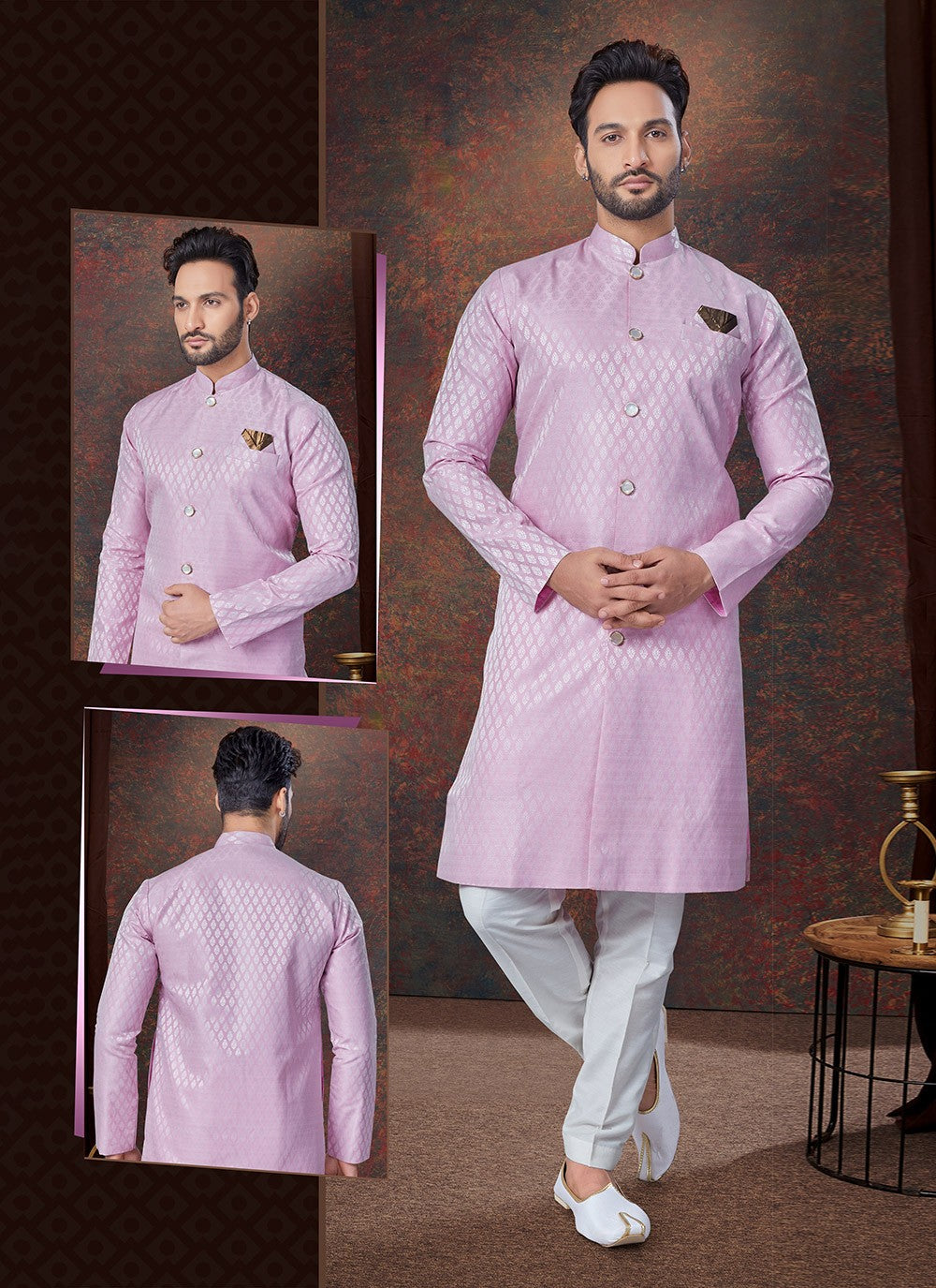 Plain Jacquard Lavender Indo Western - M7684