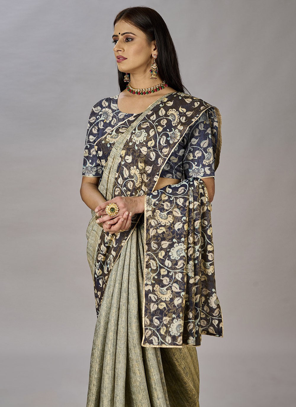 Classic Digital Print Jacquard Silk Saree - S3384