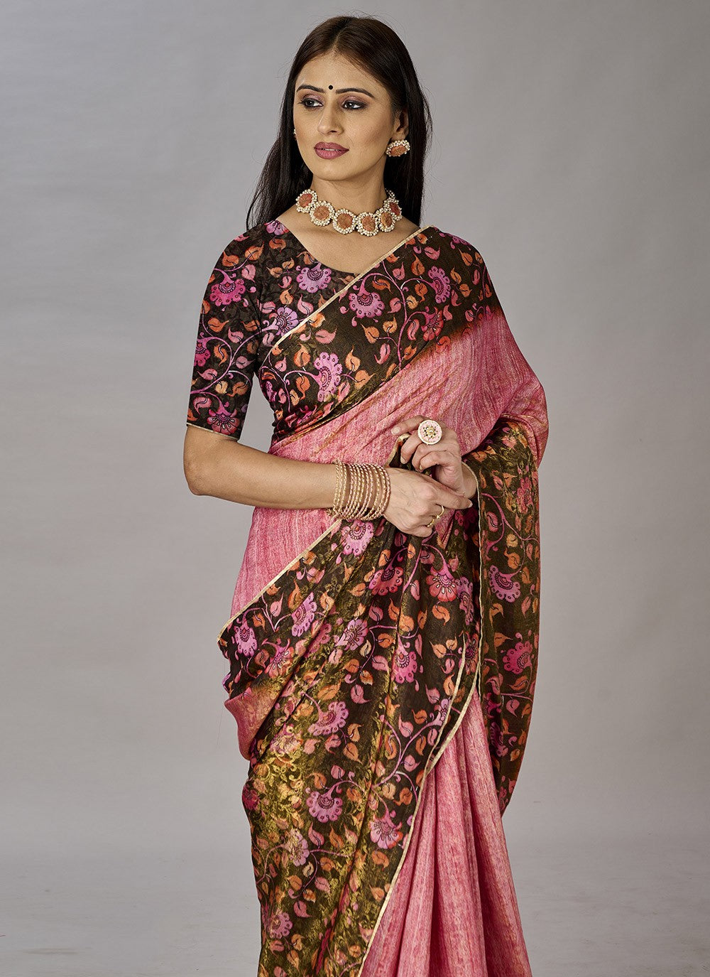 Classic Digital Print Jacquard Silk Saree - S3384