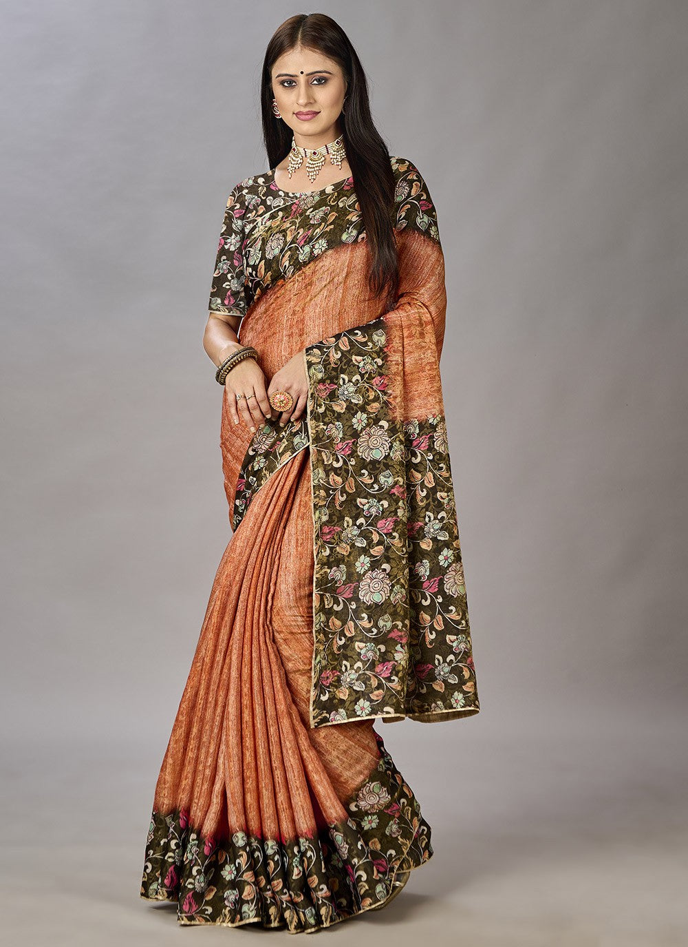 Classic Digital Print Jacquard Silk Saree - S3384