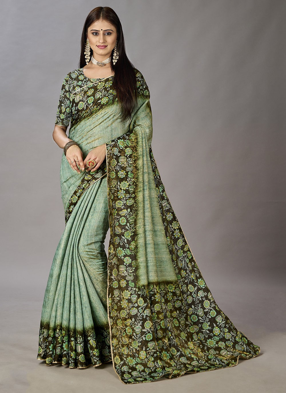 Classic Digital Print Jacquard Silk Saree - S3384