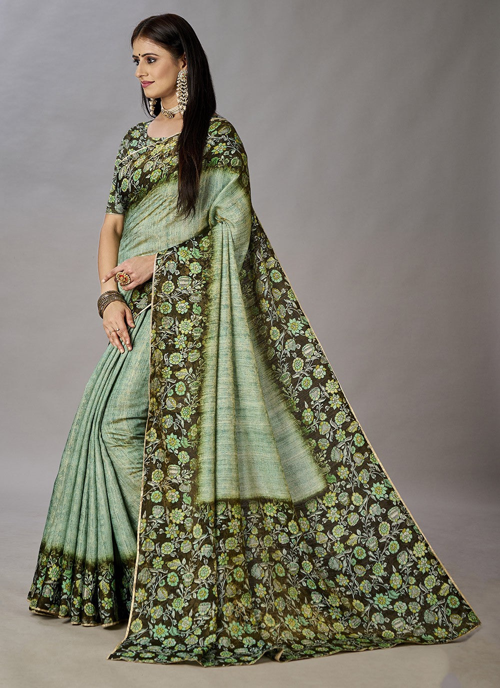 Classic Digital Print Jacquard Silk Saree - S3384