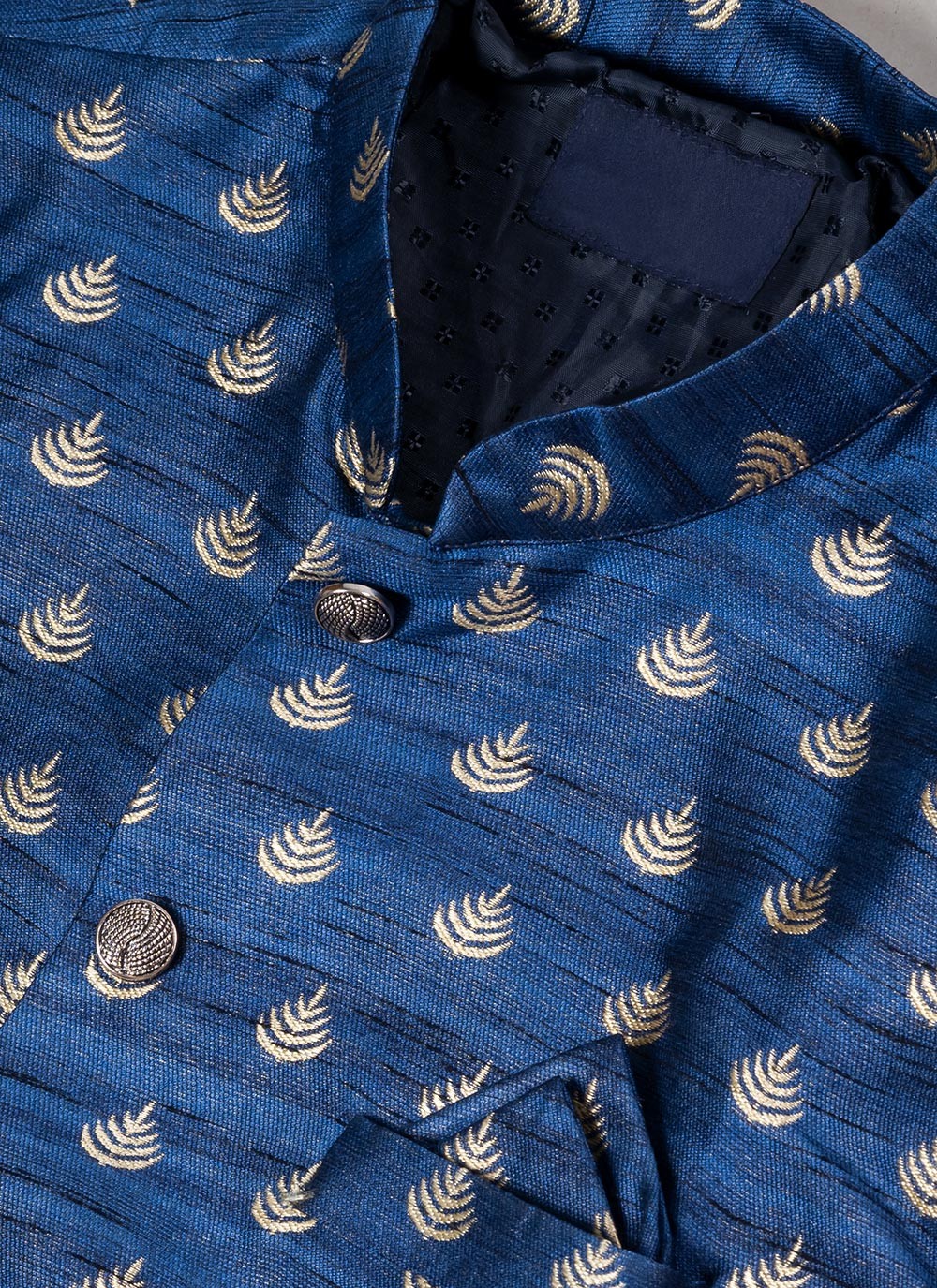 Embroidered Jacquard Silk Blue Indo Western - M7053