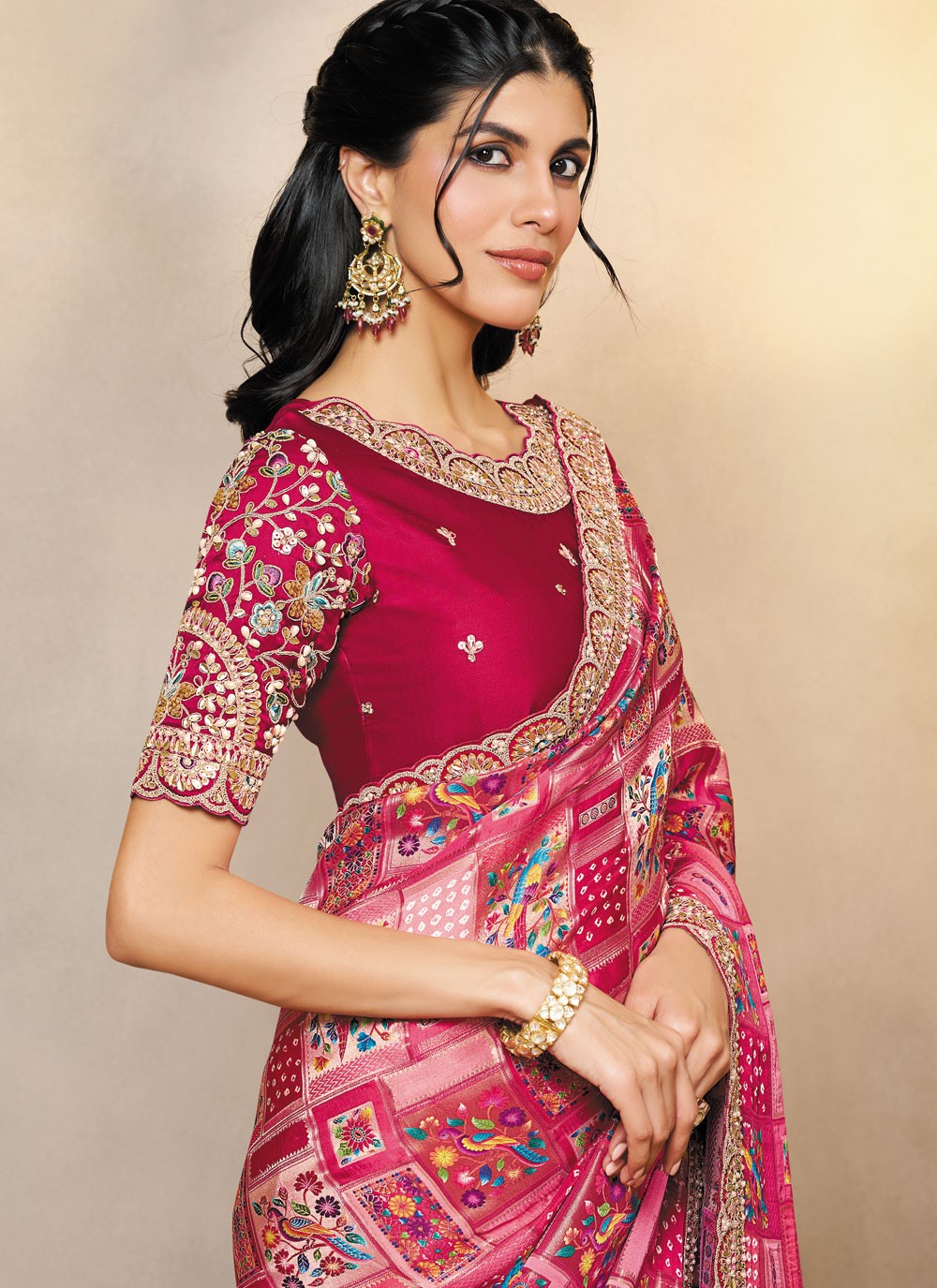 Pink Jacquard Silk Classic Saree Embroidered S20454