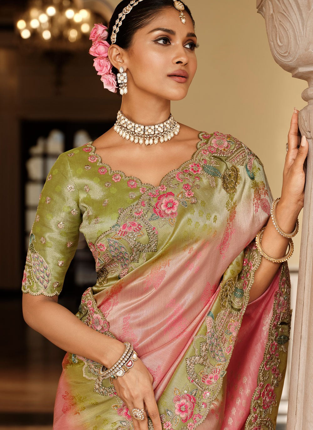 Pink Jacquard Silk Trendy Saree Embroidered S19732