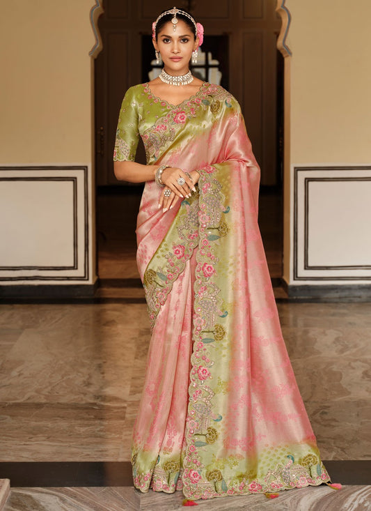 Pink Jacquard Silk Trendy Saree Embroidered S19732