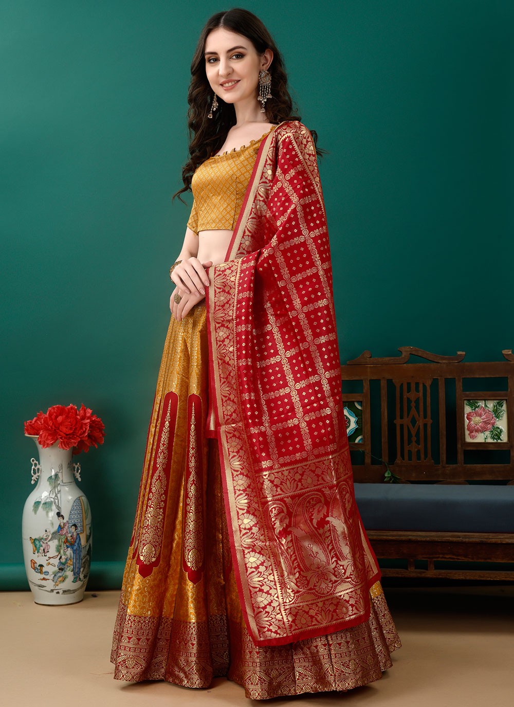Jacquard Work Jacquard Silk A - Line Lehenga - L2168