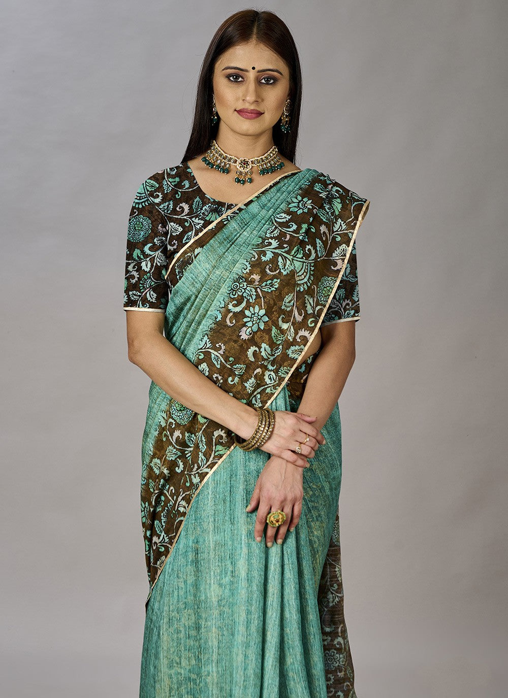 Classic Digital Print Jacquard Silk Saree - S3384