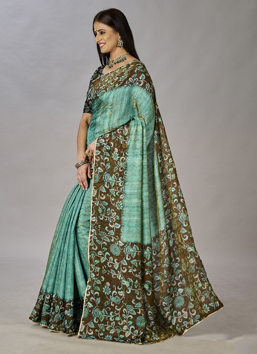 Classic Digital Print Jacquard Silk Saree - S3384