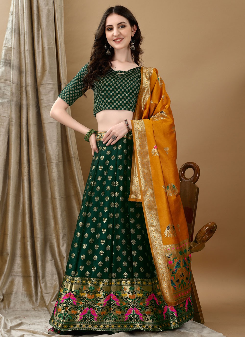 Jacquard Work Jacquard Silk A - Line Lehenga - L2157