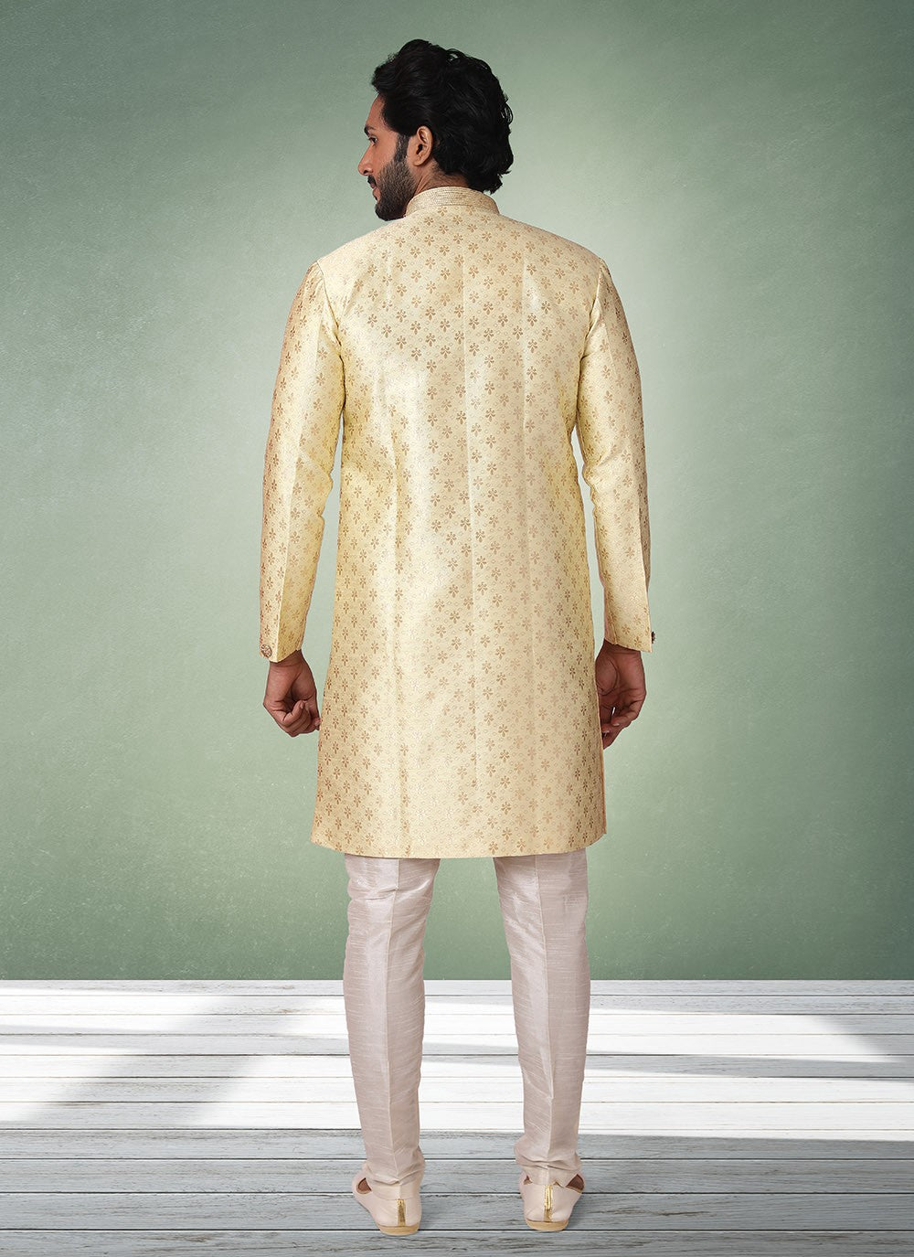 Jacquard Work Brocade, Jacquard Silk Yellow Indo Western - M2530