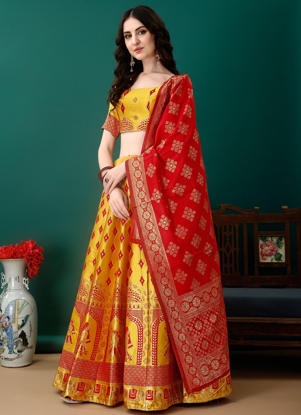 Jacquard Work Jacquard Silk A - Line Lehenga - L2157