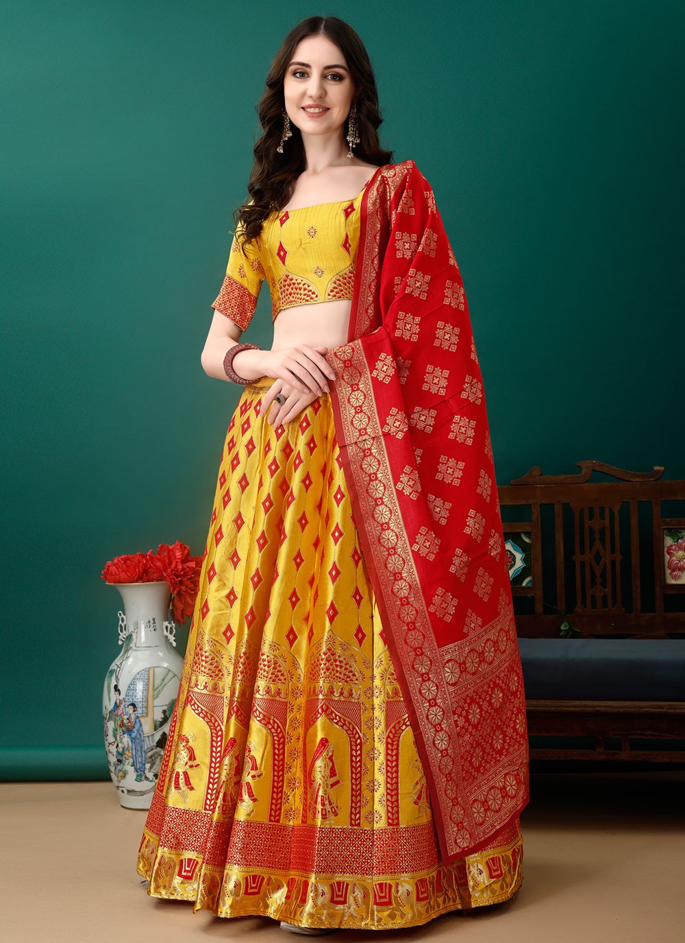 Jacquard Work Jacquard Silk A - Line Lehenga - L2157